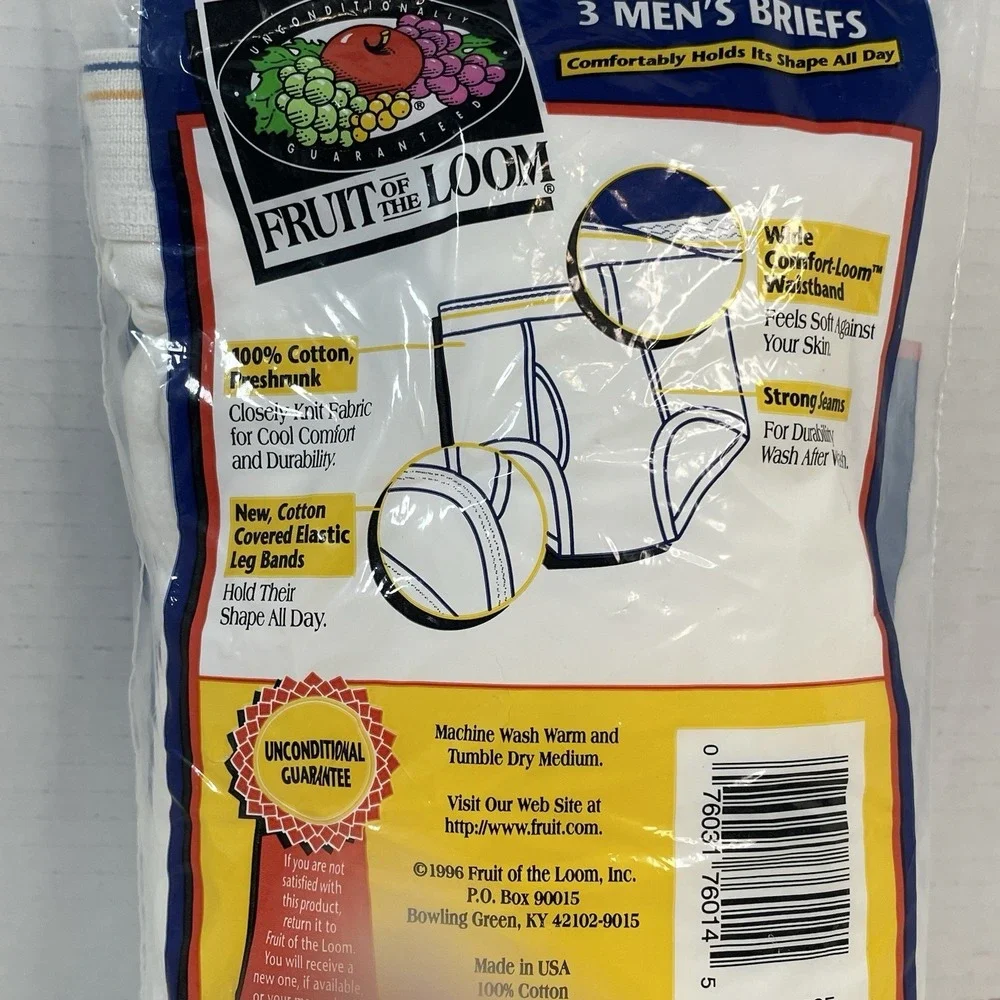 New Fruit Of The Loom Mens XL  42-44 White Brief Underwear 3 Pack 1996